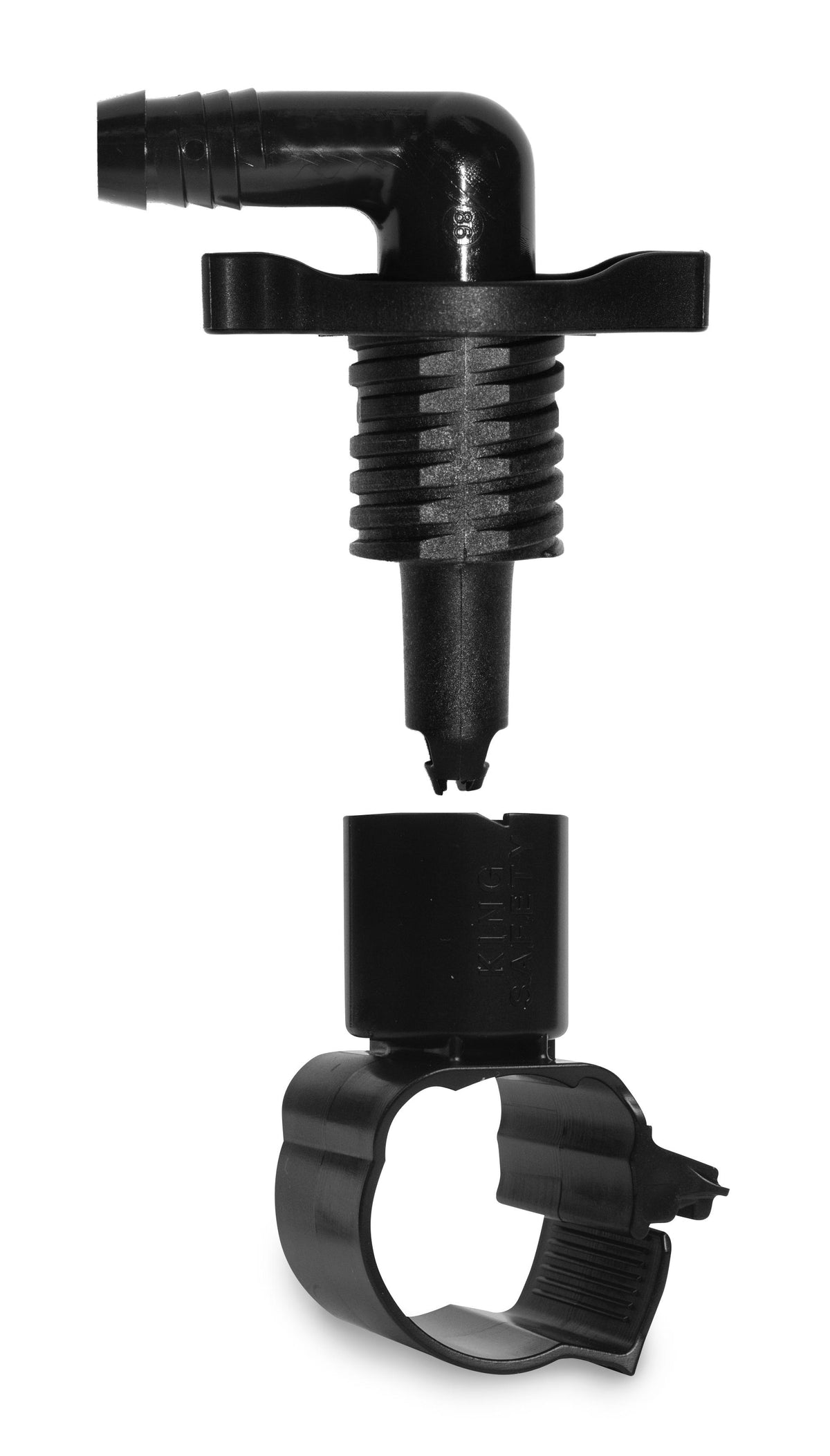 KING INNOVATION® 22315 Snap Tap Saddle with 90 Deg Elbow, 1 in Pipe, ABS Plastic, Black