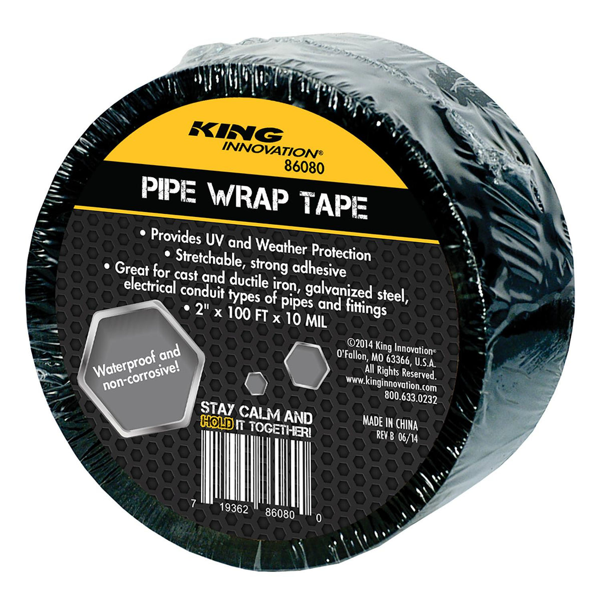 KING INNOVATION® 86080 Pipe Wrap Tape, 100 ft L x 2 in W x 10 mil THK