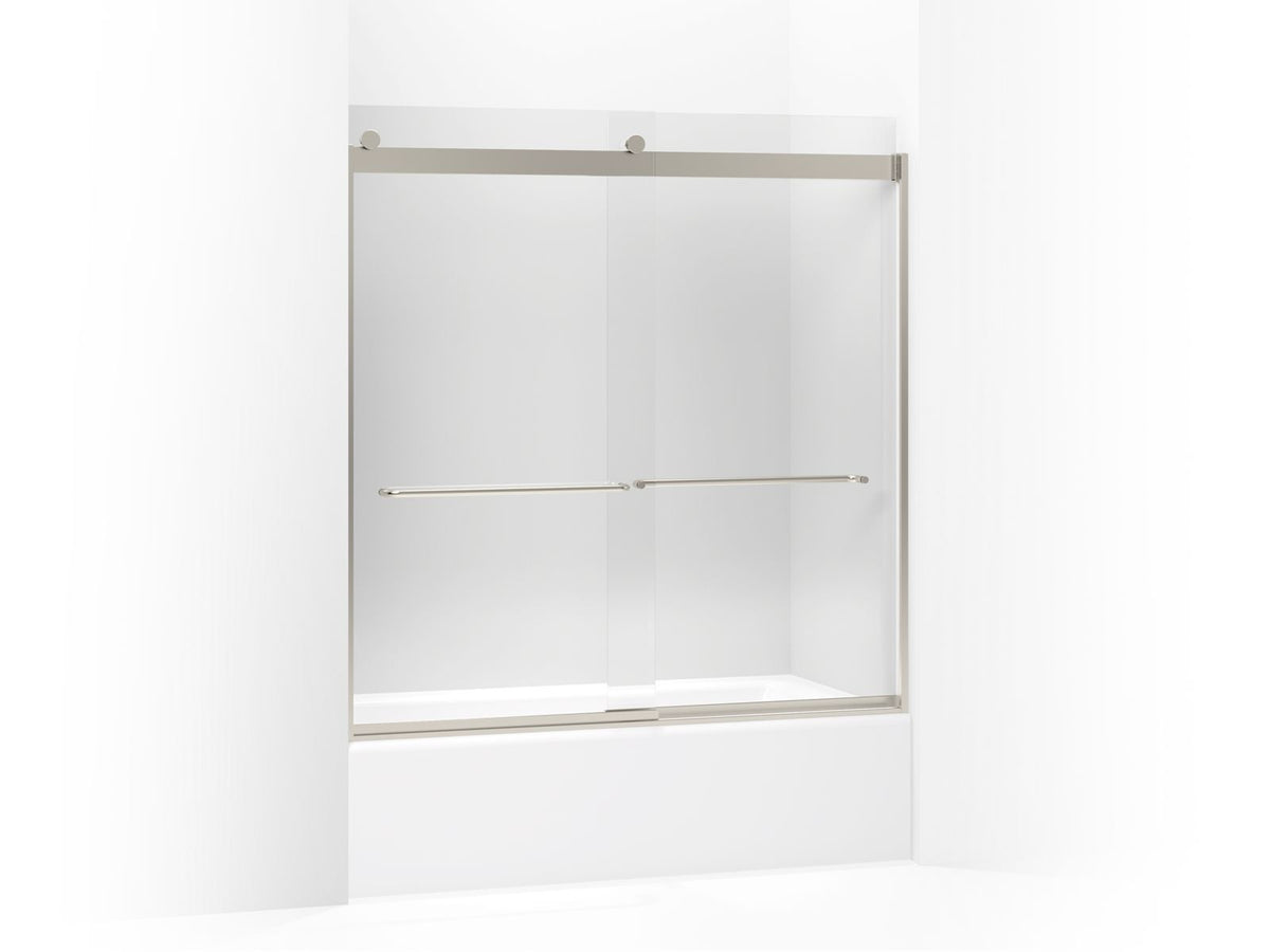 Levity Sliding Bath Door With Towel Bar, Anodized Aluminum