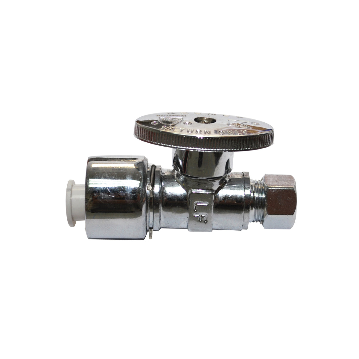Keeney 2068PCPOLF Straight 1/4 Turn Valve, 5/8 x 3/8 in Nominal, Push-Fit x Compression End Style, Solid Brass Body, Polished Chrome, Import