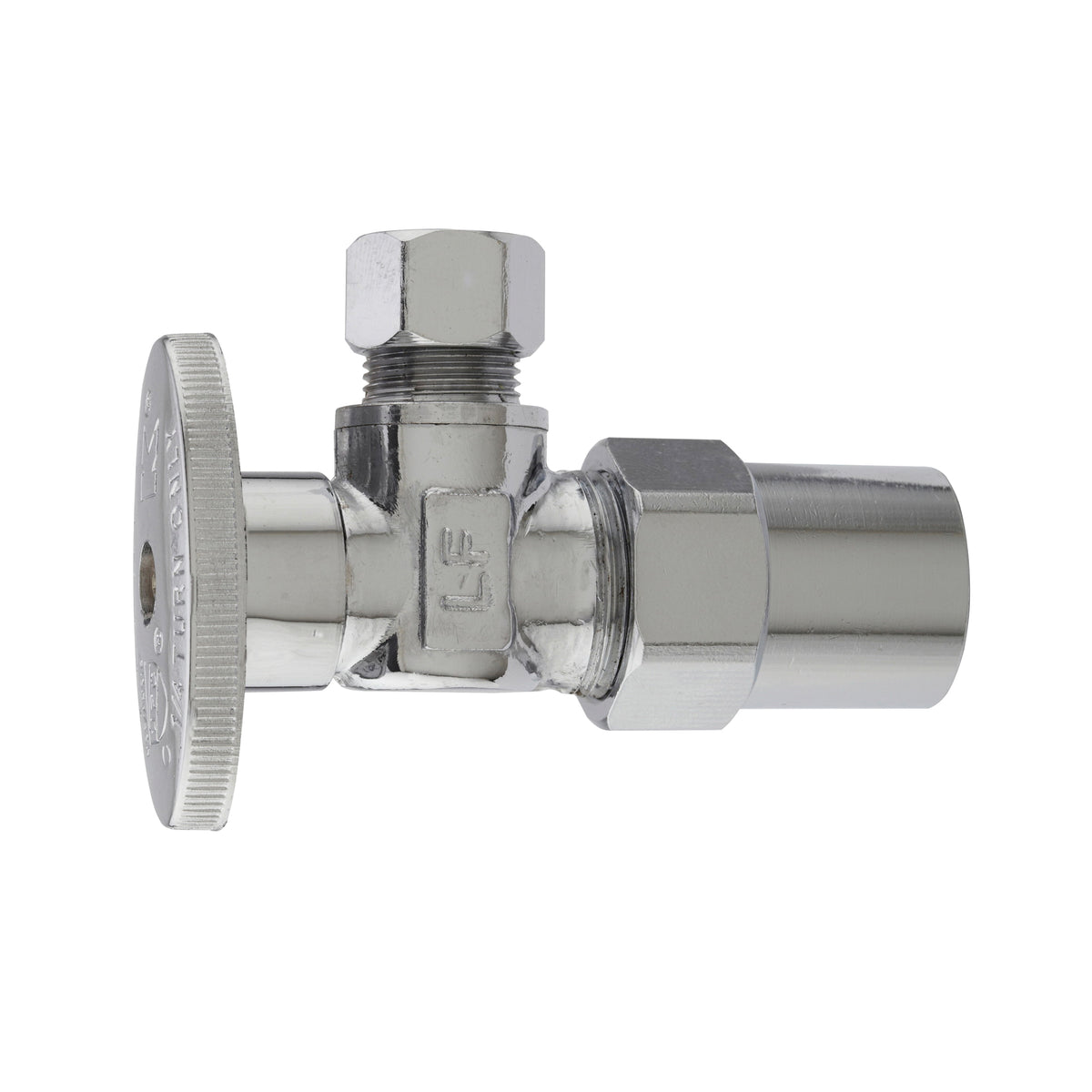 PlumbPak® 2880PCLF High Quality 1/4 Turn Angle Valve, 1/2 x 3/8 in Nominal, CPVC x Compression End Style, Solid Brass Body, Polished Chrome, Import