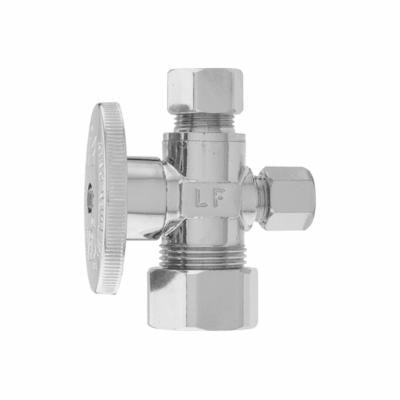 Keeney K2904PCLF 3-Way High Quality 1/4 Turn Valve, 5/8 x 3/8 x 1/4 in Nominal, Compression End Style, 20 to 125 psi Pressure, Solid Brass Body, Polished Chrome, Import