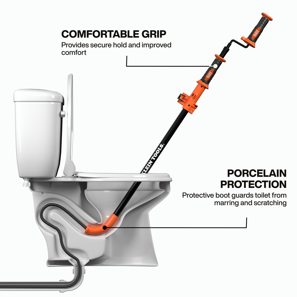Klein® 53018 Toilet Auger, 0.5 in Dia 3, 6 in L Cable, Comfort Grip Handle