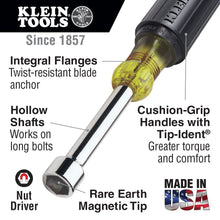 Klein® Cushion-Grip® 646-1/4M Magnetic Nutdriver, 1/4 in, Hollow Shank, Cushion Grip Handle, Polished Chrome