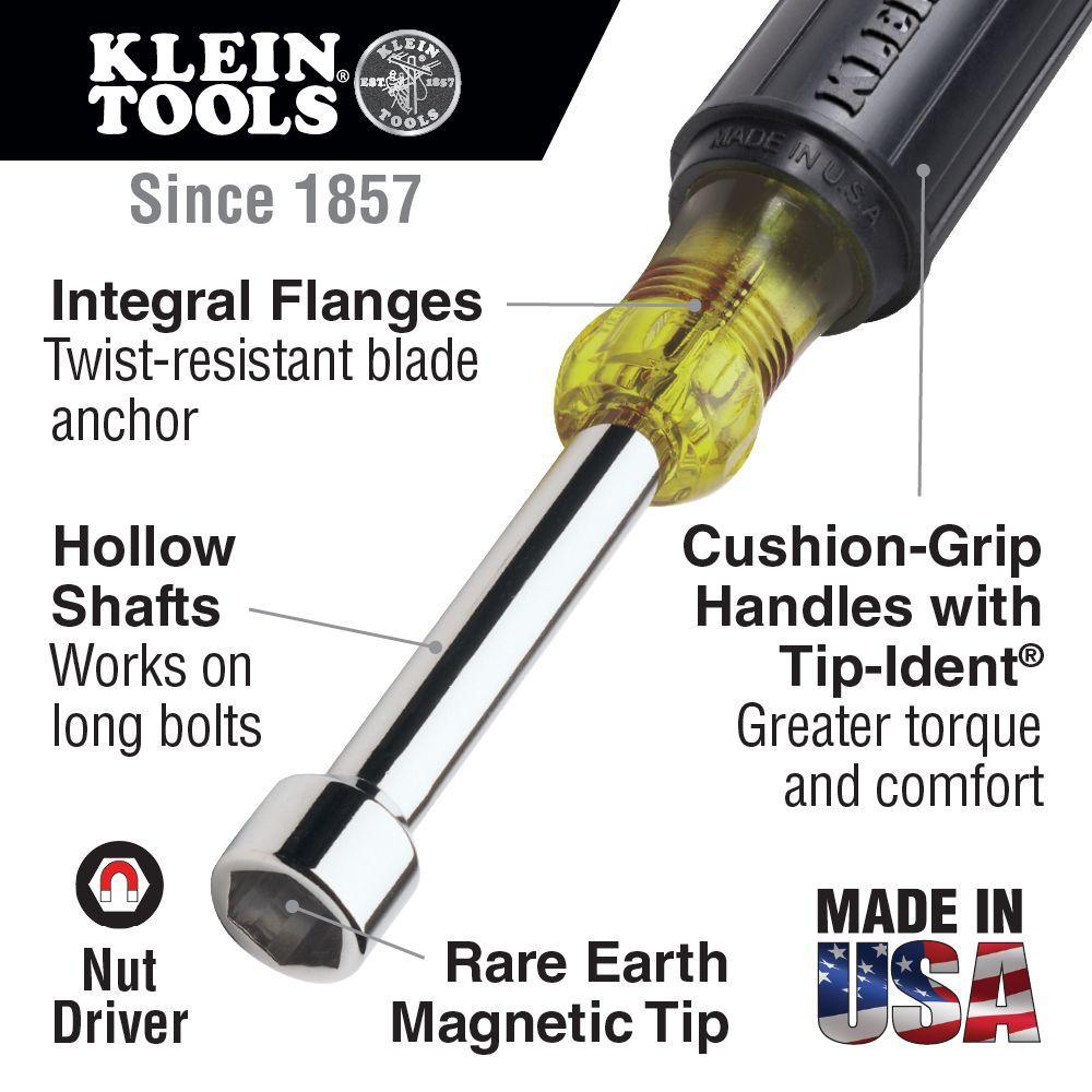 Klein® Cushion-Grip® 646-5/16M Magnetic Nutdriver, 5/16 in, Hollow Shank, Cushion Grip Handle, Polished Chrome