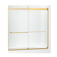 Levity Sliding Bath Door With Towel Bar, Anodized Aluminum