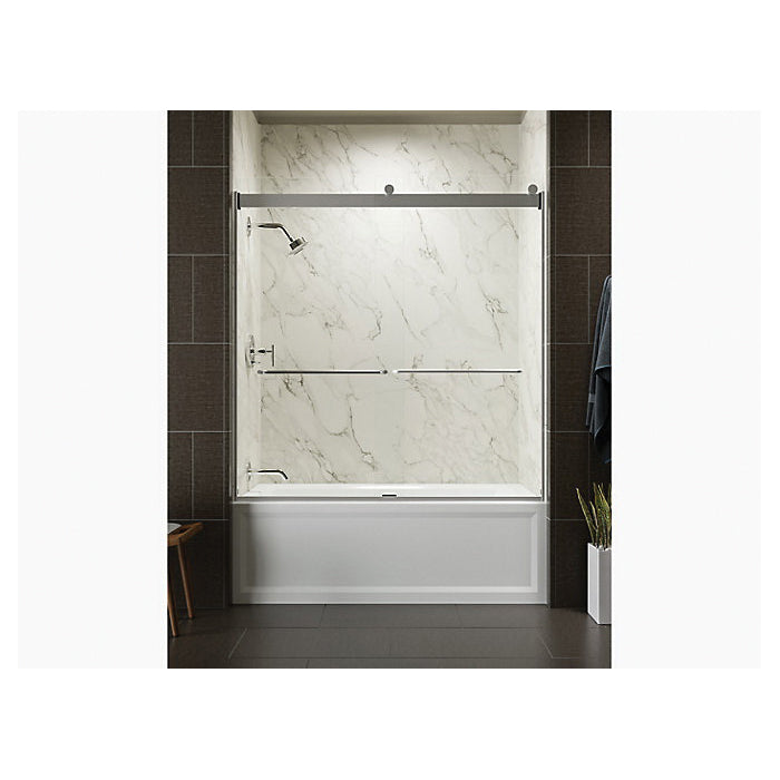 Levity Sliding Bath Door With Towel Bar, Anodized Aluminum