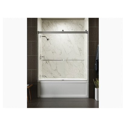 Levity Sliding Bath Door With Towel Bar, Anodized Aluminum