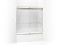Levity - Frameless Sliding Bathtub Door - 56-5/8 to 59-5/8 in W Opening - 59-3/4 in H - 1/4 in Clear Tempered Glass - With Towel Bar - Anodized Brushed Bronze