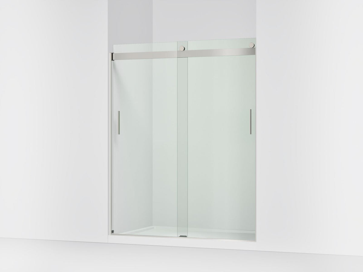 Levity - Frameless Sliding Shower Door - 74 in H - 1/4 in Crystal Clear Glass - Matte Nickel
