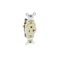 Leviton® 5351-I 1-Phase Heavy Duty Self-Grounding Single Straight Blade Receptacle, 125 V AC, 20 A, 2 Poles, 3 Wires, Ivory