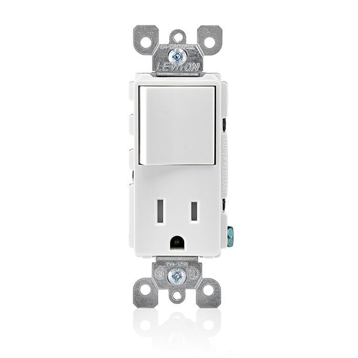 Grounding Combination Switch with Receptacle - White