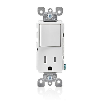 Grounding Combination Switch with Receptacle - White