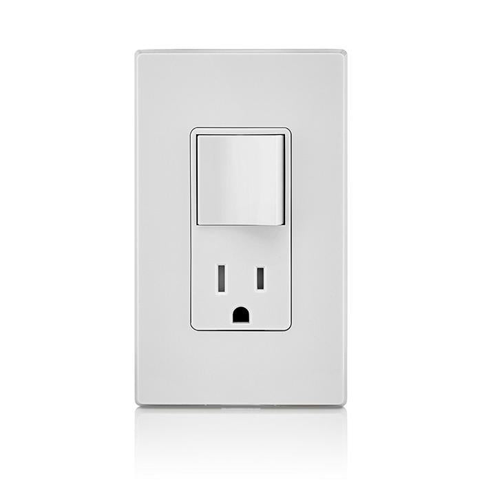 Grounding Combination Switch with Receptacle - White