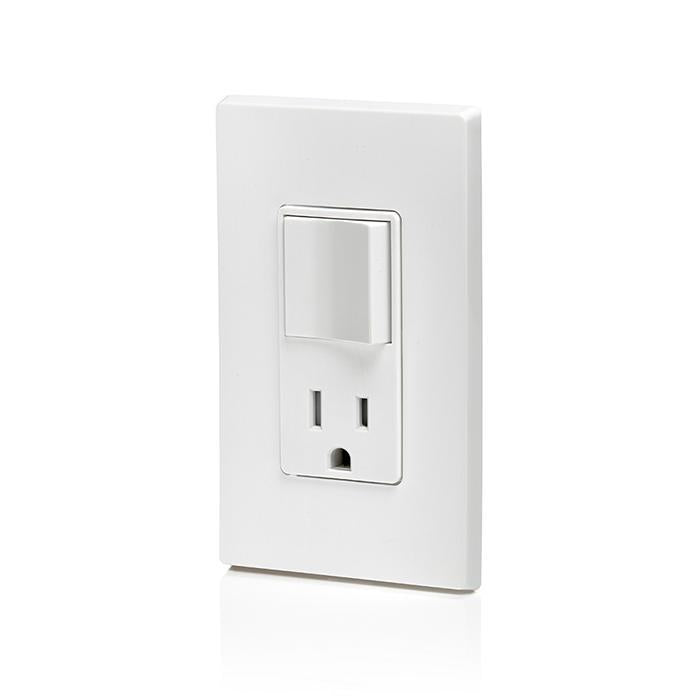 Grounding Combination Switch with Receptacle - White