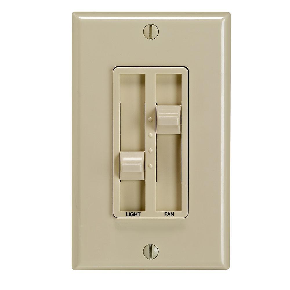 Leviton® Decora® SureSlide® 6630-I Dual Quiet Electro-Mechanical Fan Speed Control Dimmer, 120 VAC, 1.5 A, 1 Pole, Ivory