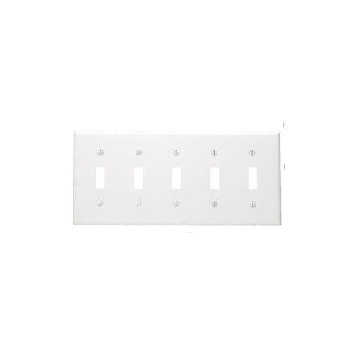 Leviton® 88023 Standard Size Traditional Wall Plate, 5 Gangs, 9.99 in W x 4.5 in H, Thermoset, White