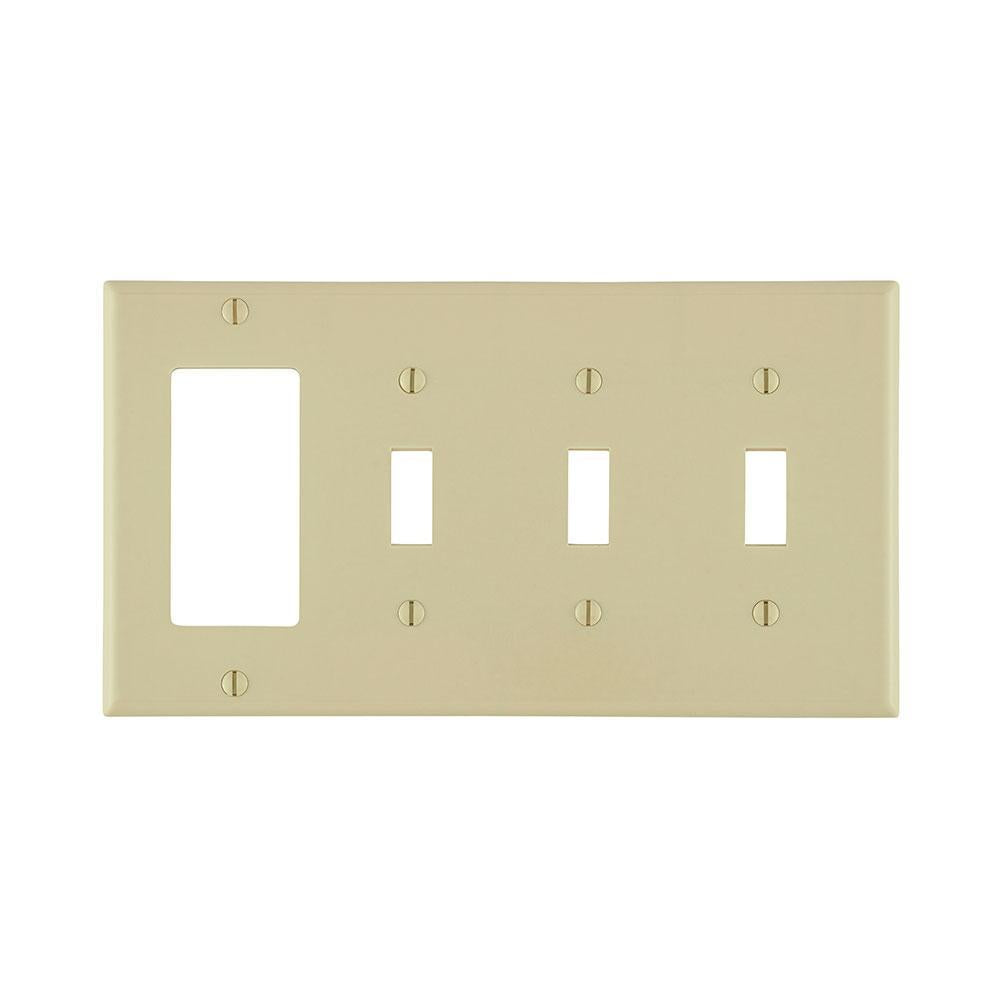 Leviton® Decora® P326-I Standard Size Combination Wall Plate, 4 Gangs, 8.19 in W x 4.5 in H, Thermoset, Ivory