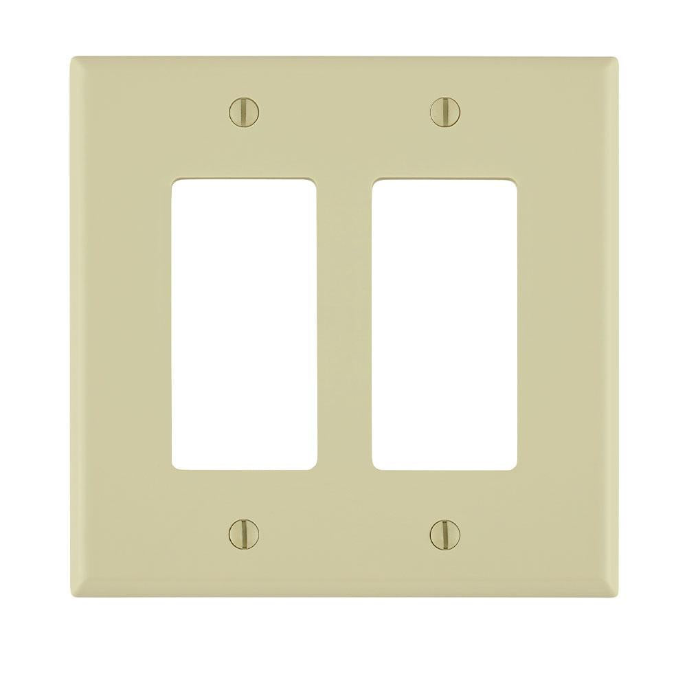 Leviton® Decora® PJ262-I Midway Sizes Wall Plate, 2 Gangs, 4.94 in W x 4.88 in H, Thermoplastic, Ivory