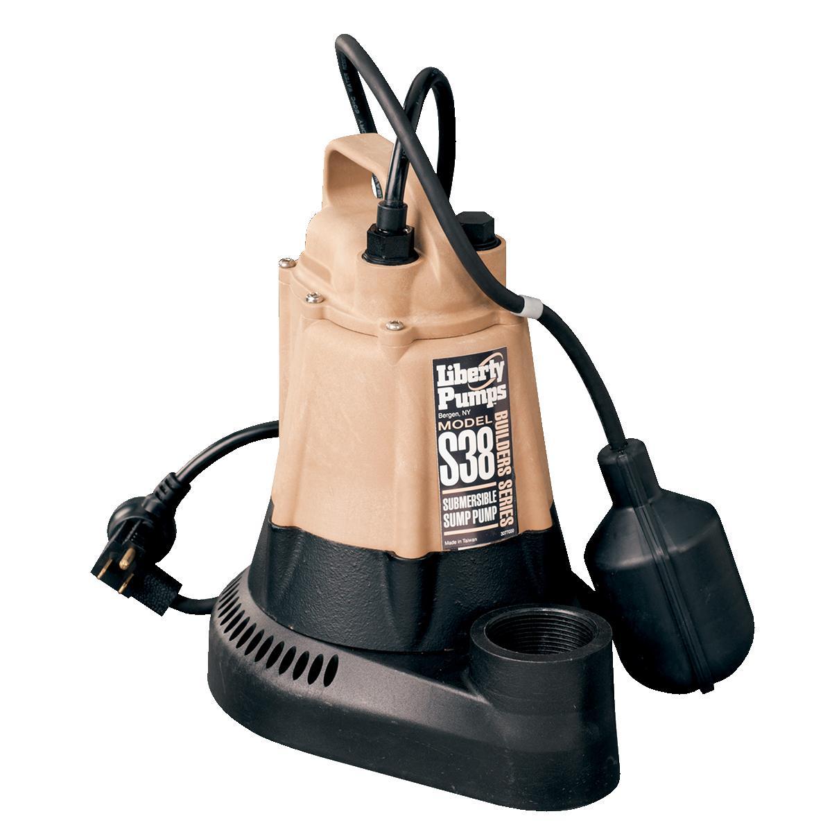 Liberty Pumps® S38 S30 Builders, 45 gpm Flow Rate, 1-1/2 in NPT Outlet, 1/3 hp, Aluminum/Poly