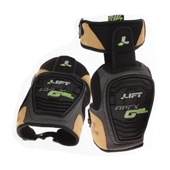 LIFT KAX-0K APEX GEL Knee Pad, TRP Cap, Ballistic Nylon Pad, 2 Straps, Black and Sand/Brown