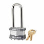 Master Lock® 1LJ Non-Rekeyable Safety Padlock, Different Key, Laminated Steel Body, 5/16 in Dia Shackle, 4-Pin Cylindrical Locking Mechanism