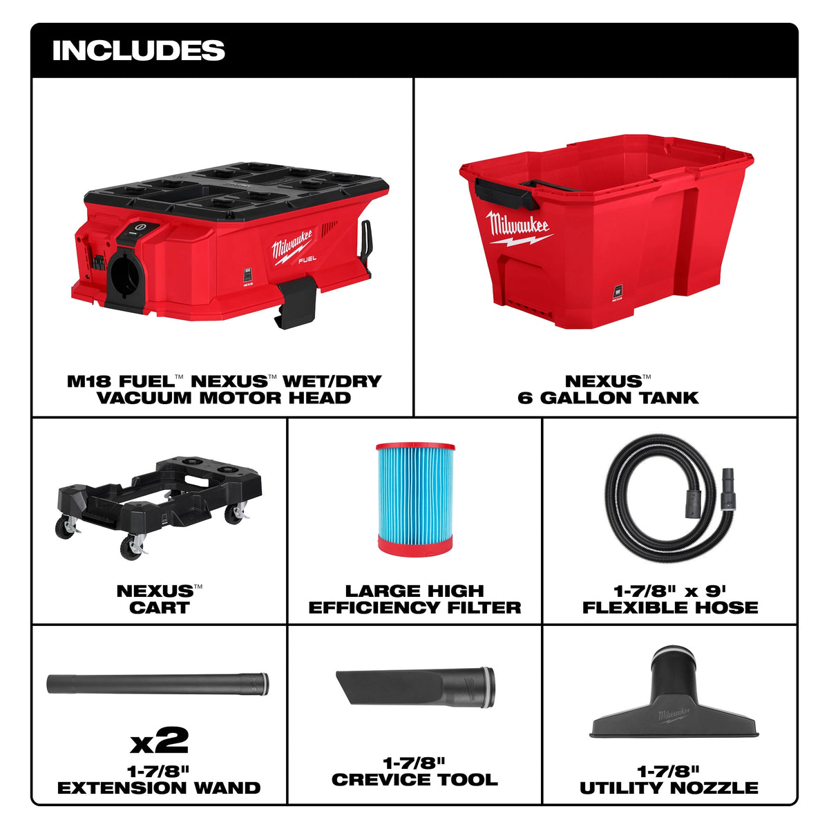 Milwaukee® 0915-20 Cordless Wet/Dry Vacuum Cleaner, 6 gal Tank, 18 V, Plastic Housing