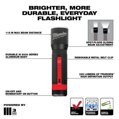 Cordless Focusing Flashlight - LED Bulb - Aluminum Housing