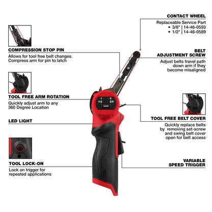 M12 - Cordless File - 3/8" W Belt x 13" L - Bare Tool