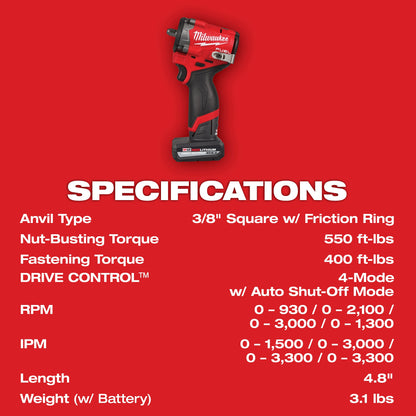 Fuel Stubby Impact Wrench Kit - 3/8" Drive
