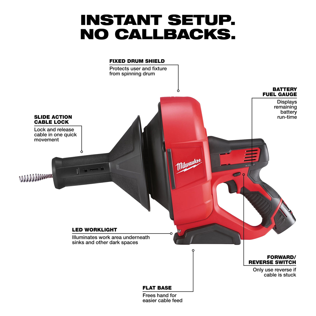 Cordless Drain Snake Kit, 25 ft Max Run