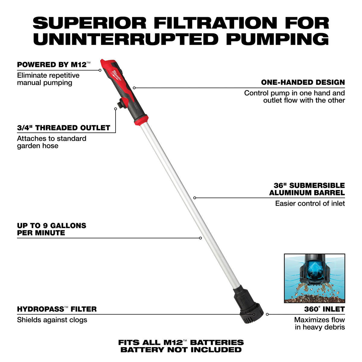 M12 2579-20 Stick Transfer Pump, Aluminum