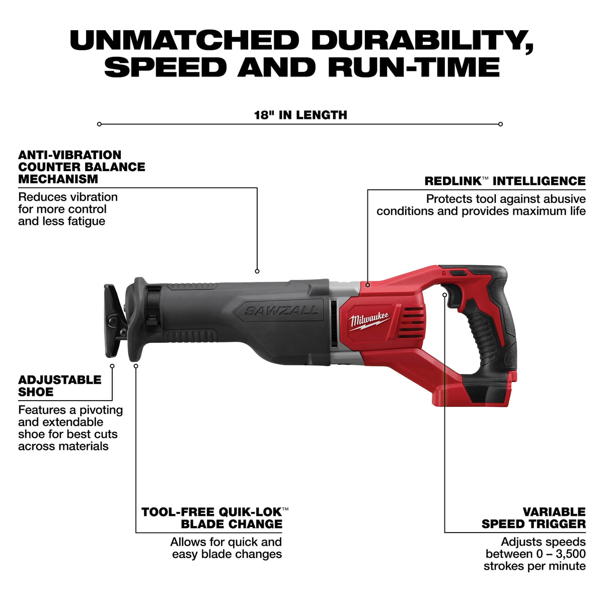 Sawzall Cordless Reciprocating Saw - Bare Tool - 18 V DC