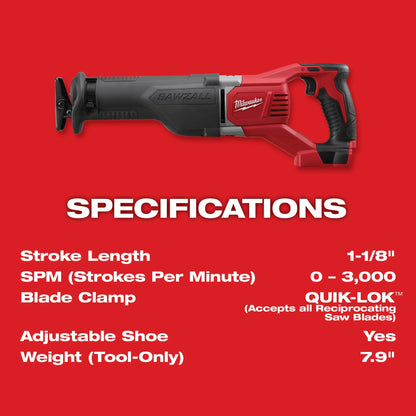Sawzall Cordless Reciprocating Saw - Bare Tool - 18 V DC