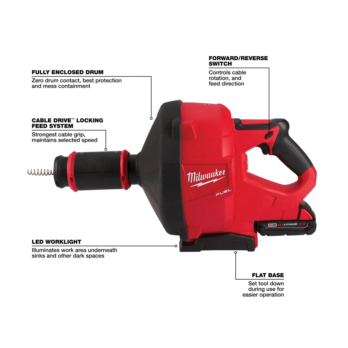 M18 FUEL 2772A-21 Kit Cordless Drain Gun Kit, 50 ft Max Run