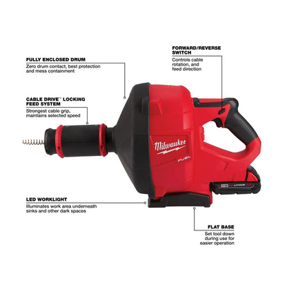 M18 FUEL 2772A-21 Kit Cordless Drain Gun Kit, 50 ft Max Run