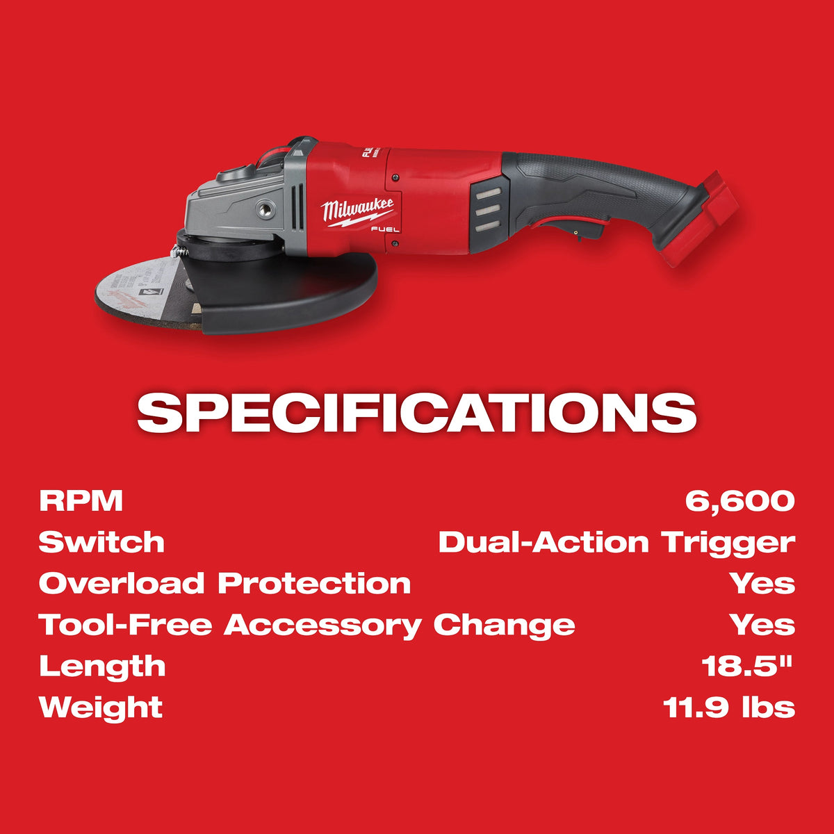 Fuel Large Cordless Angle Grinder - 7" - Bare Tool