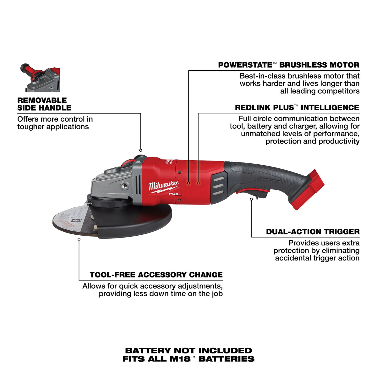 Fuel Large Cordless Angle Grinder - 7" - Bare Tool