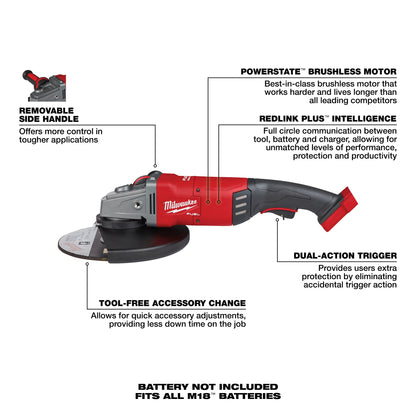 Fuel Large Cordless Angle Grinder - 7" - Bare Tool