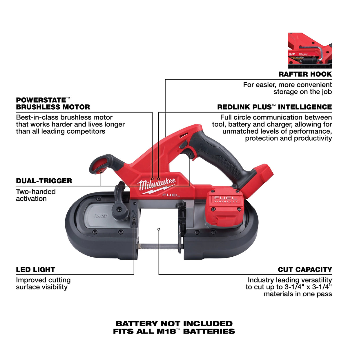 M18 Fuel - Compact Cordless Band Saw - Bare Tool - 12 V