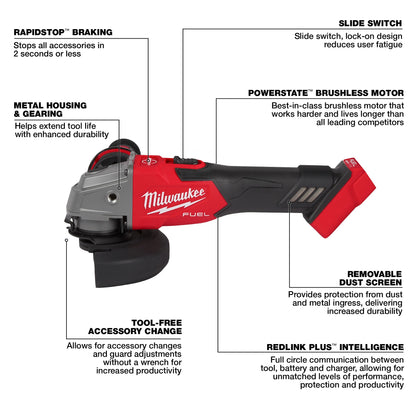 M18 Fuel - Cordless Angle Grinder - 5" Dia Wheel - 12.71" L
