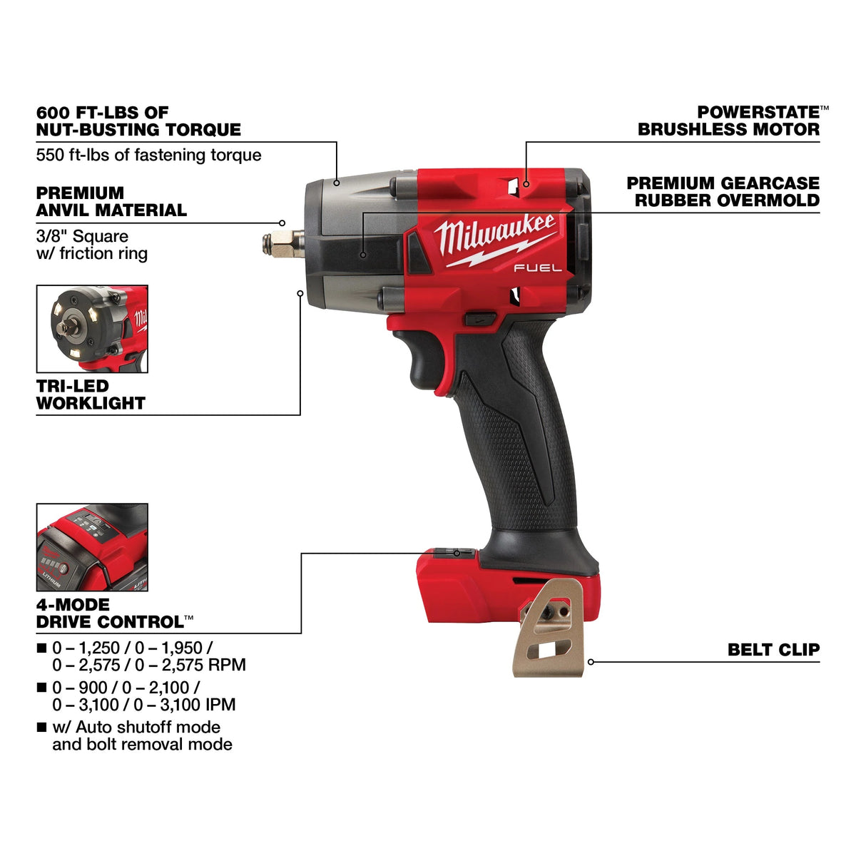 M18 Fuel - Mid-Torque Impact Wrench with Friction Ring
