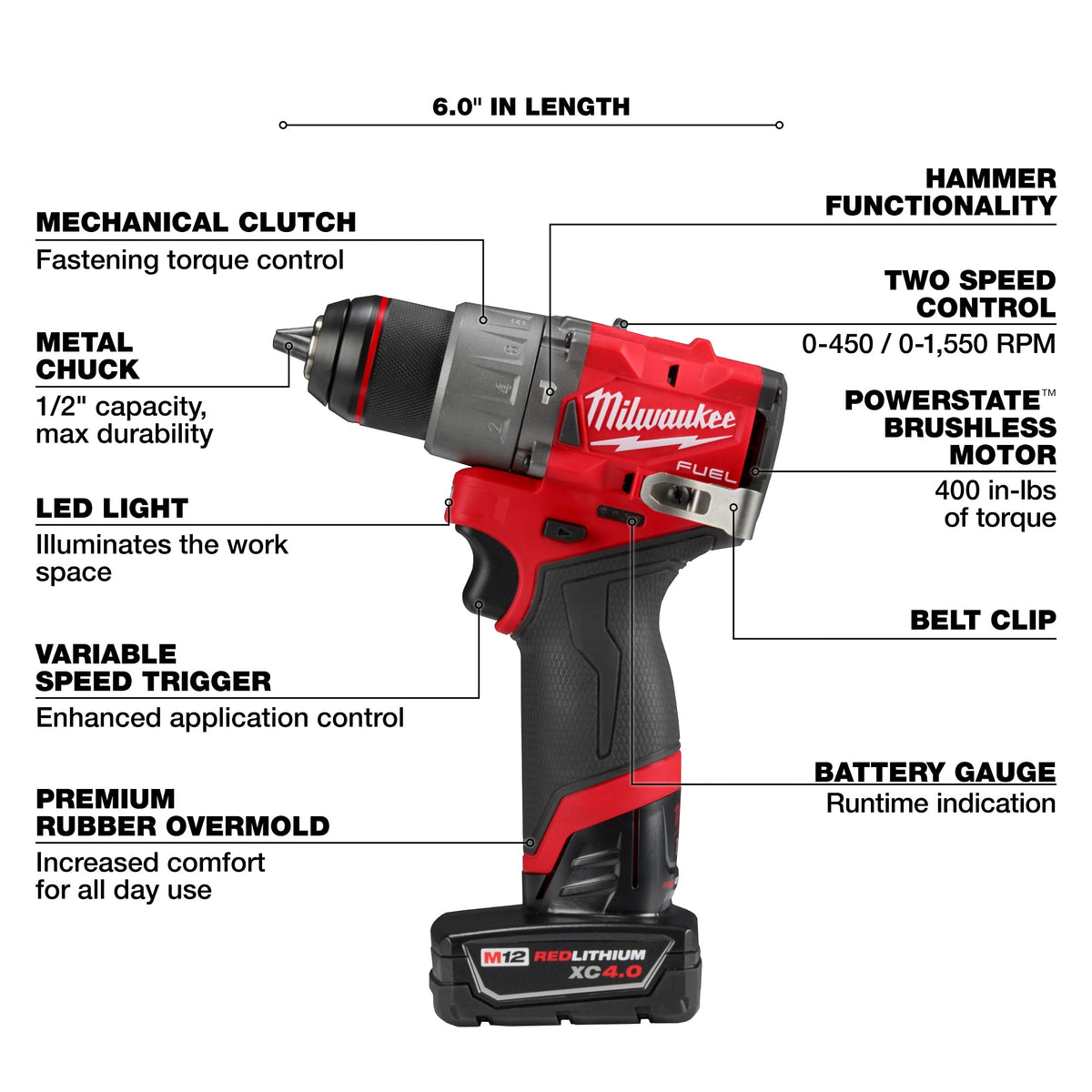 M12 - Compact Hammer Drill Kit - 5.9" - Li-Ion Battery