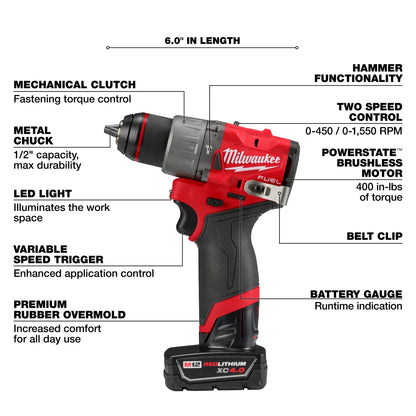 M12 - Compact Hammer Drill Kit - 5.9" - Li-Ion Battery
