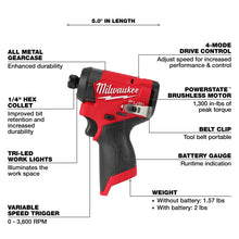 M12 - Brushless Impact Driver Kit - 1/4" Drive Hex Drive