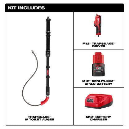 M12 TRAPSNAKE Toilet Auger, Black/Red
