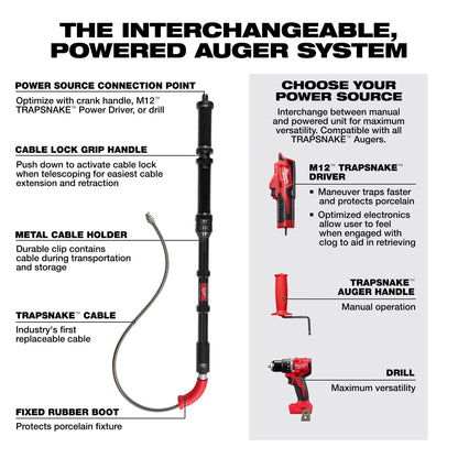 M12 TRAPSNAKE Toilet Auger, Black/Red