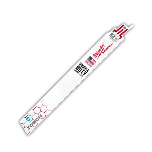 Milwaukee® SAWZALL® The Torch™ Ice Hardened™ 48-00-4713 Double Duty Straight Back Reciprocating Saw Blade, 9 in L x 1 in W, 10 TPI, Bi-Metal Body, Universal/Toothed Edge Tang