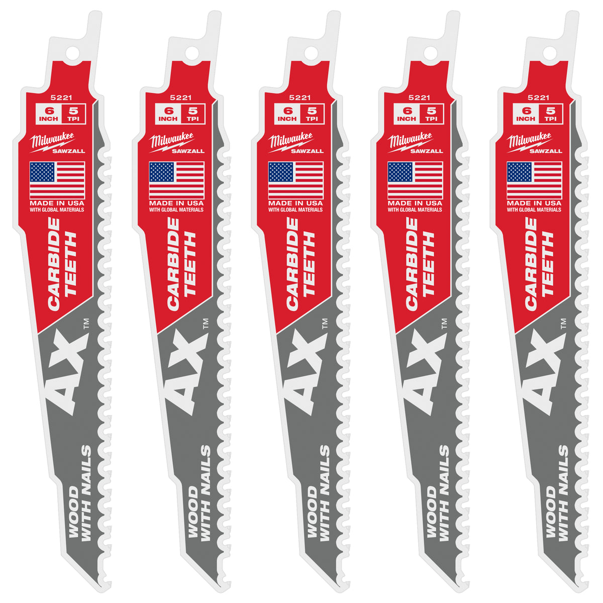 Reciprocating Saw Blade, 6 in L x 1 in W, 5 TPI