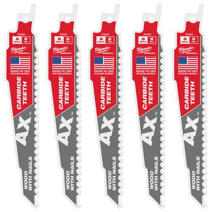 Reciprocating Saw Blade, 6 in L x 1 in W, 5 TPI